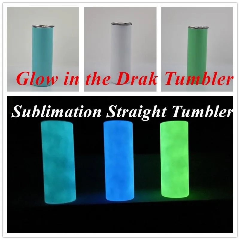 20oz Glow in the Dark  Straight Skinny Sublimation Tumbler w/straw - Pink