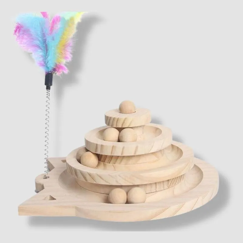 Interactive Wooden Tower Cat Toy